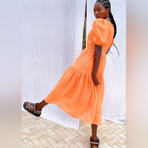 Never Fully Dressed Abigail Dress Neon Orange Chiffon Size 10 - Picture 7 of 12